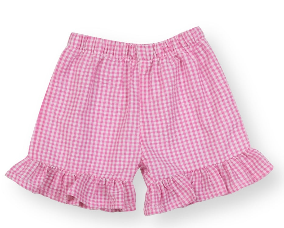 Ruffle gingham girls shorts