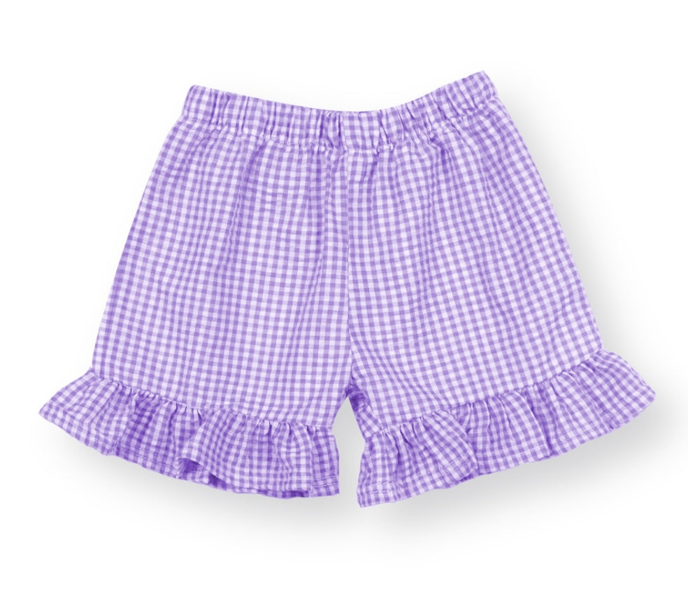 Ruffle gingham girls shorts