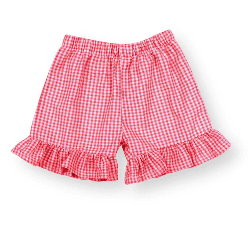 Ruffle gingham girls shorts